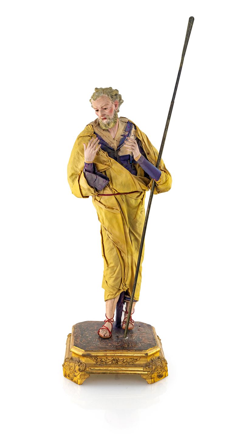 Grande Figura di San Giuseppe con Camicia Viola e Tunica Gialla