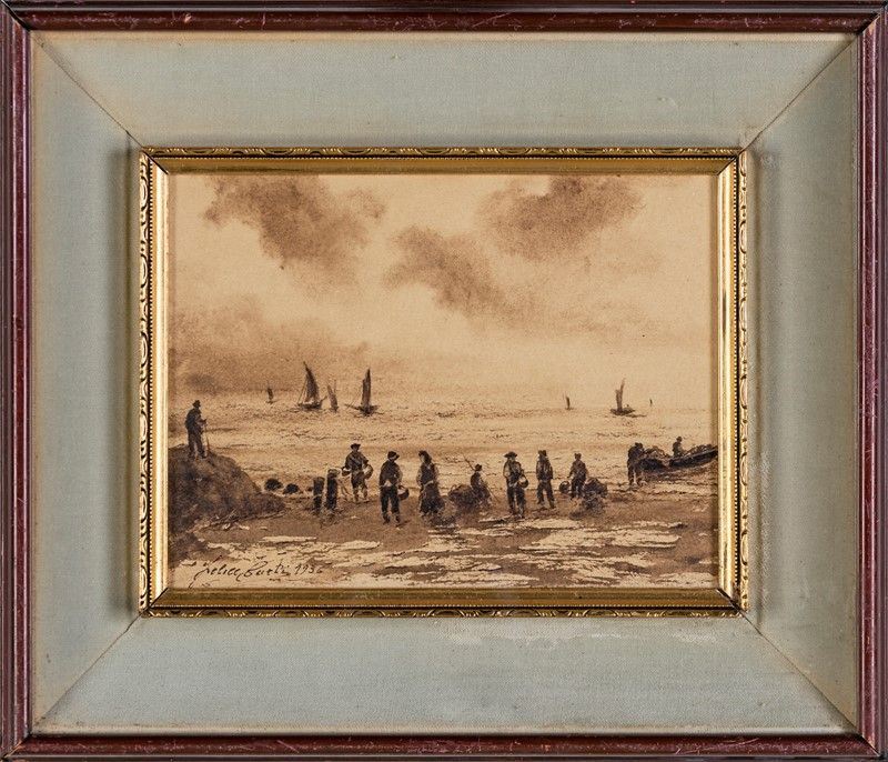 Felice Curti - Marina con Pescatori