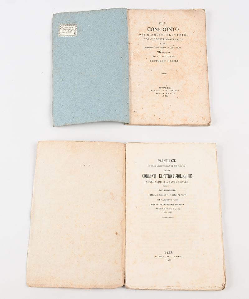 Lotto di 2 opuscoli sulle correnti elettriche e sul magnetismo: Esperienze sulla esistenza e le l...