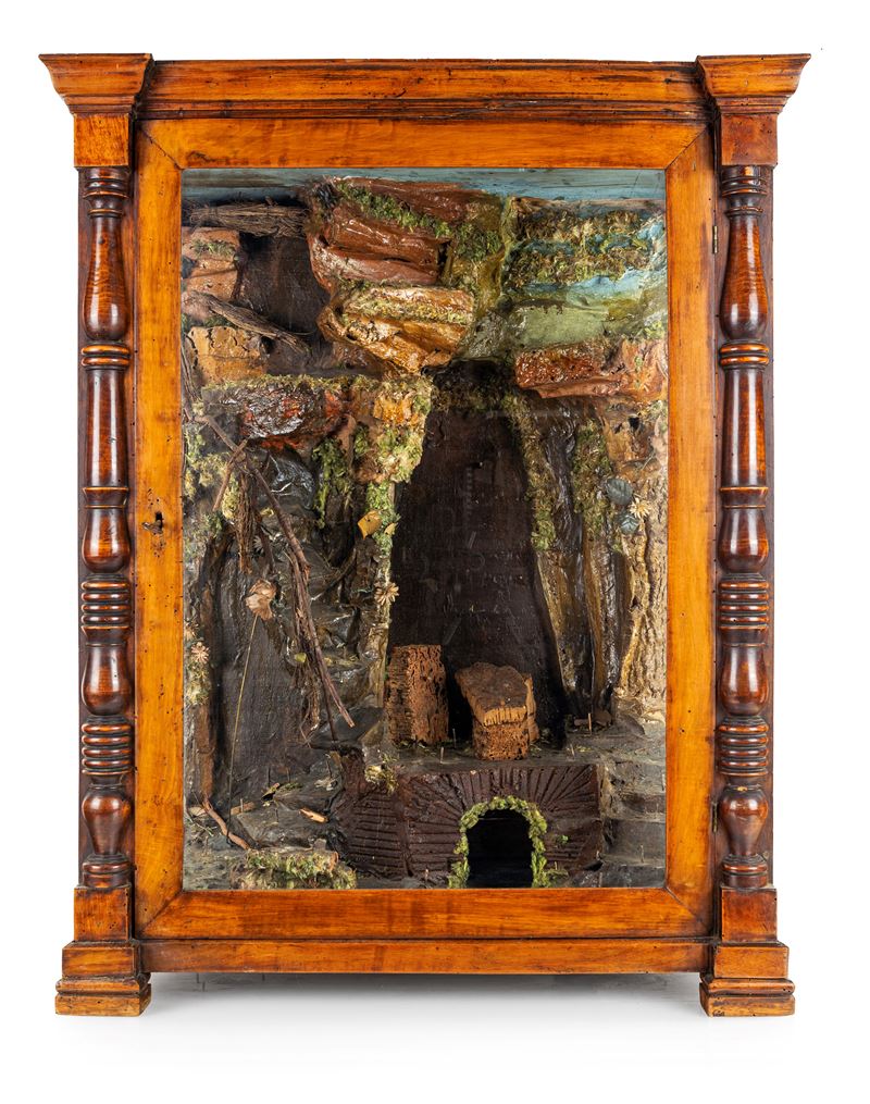 Teca Presepiale in Legno con Scoglio Interno, XIX Secolo