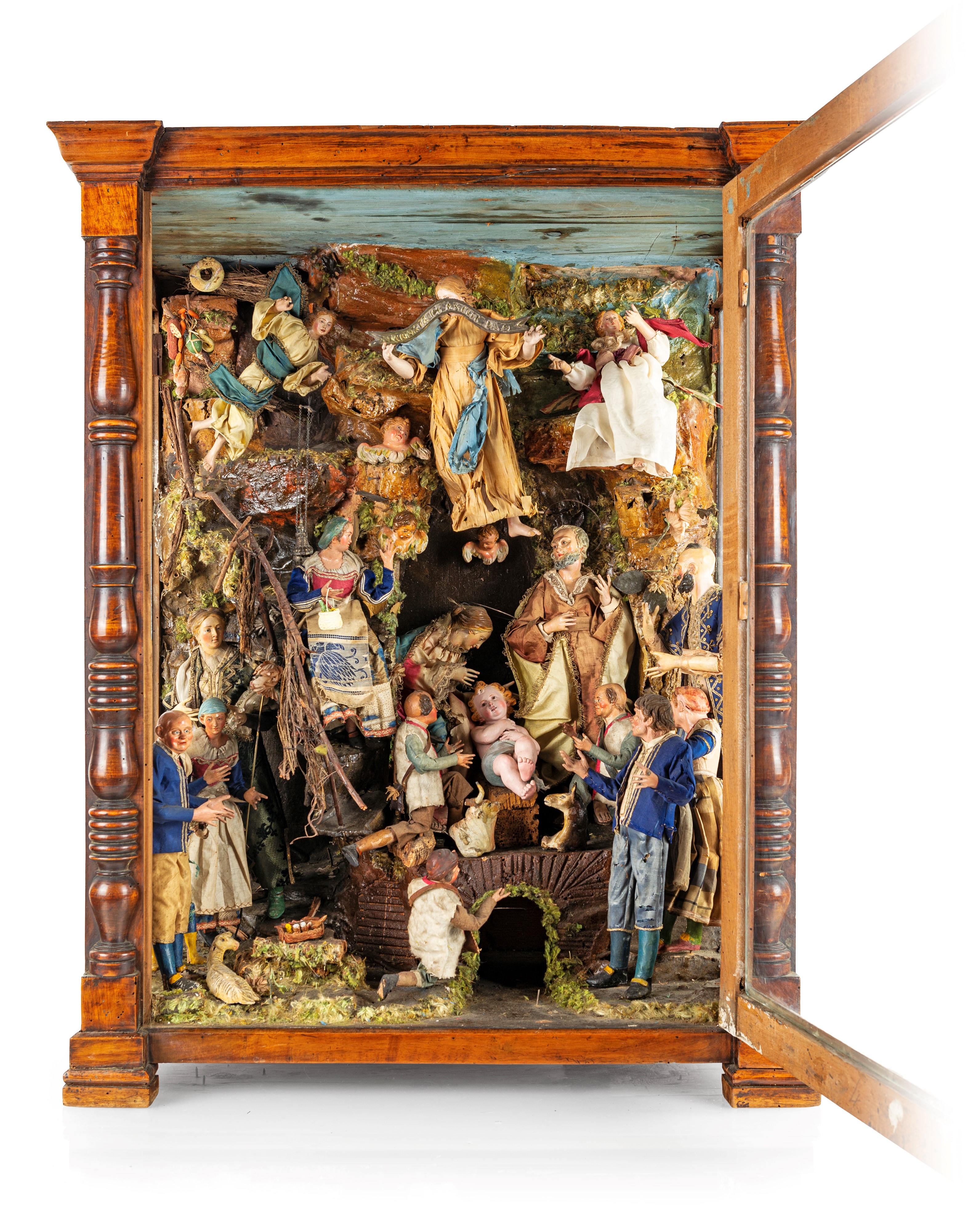 Teca presepiale in legno con scoglio interno, XIX secolo