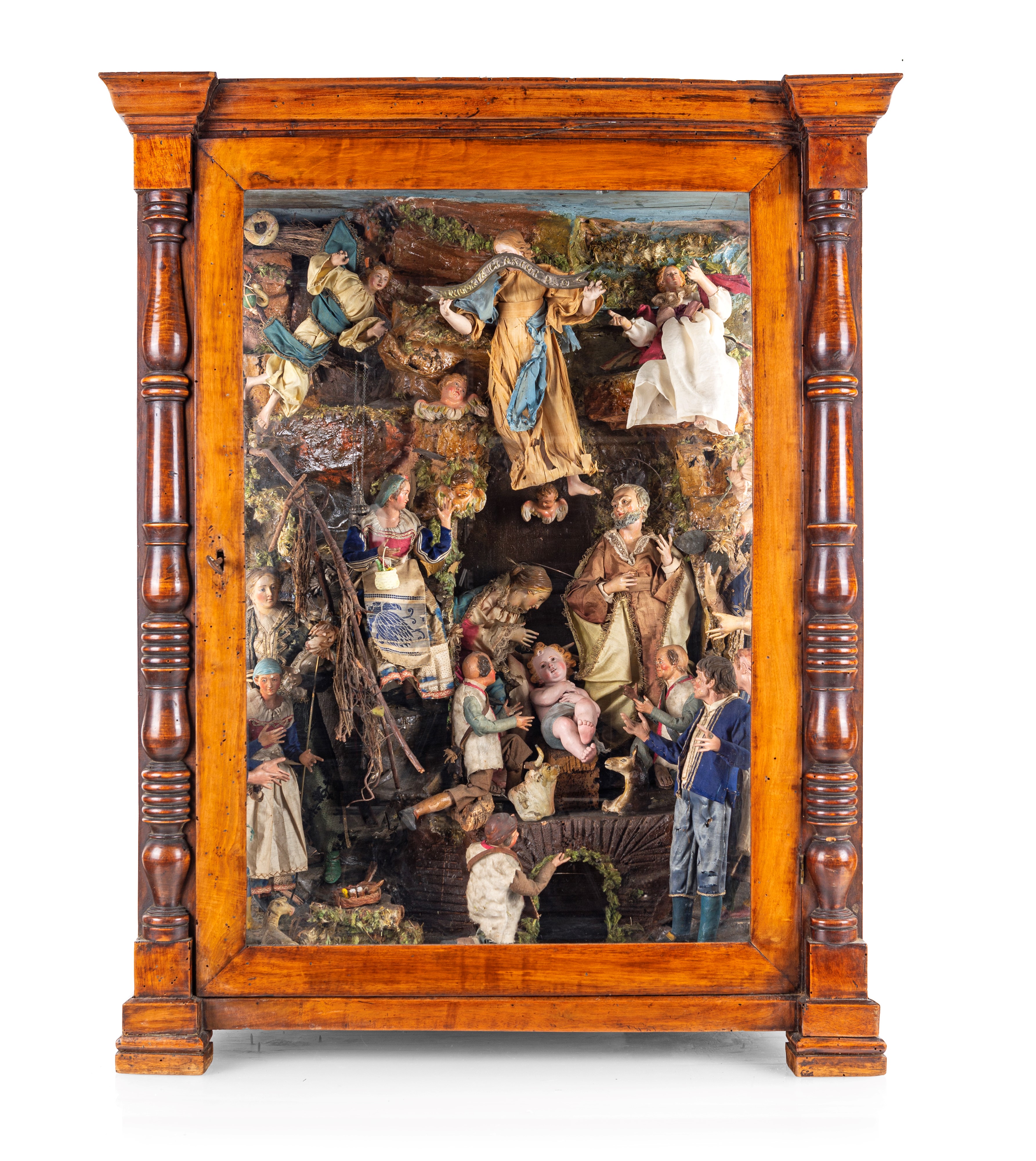 Teca presepiale in legno con scoglio interno, XIX secolo