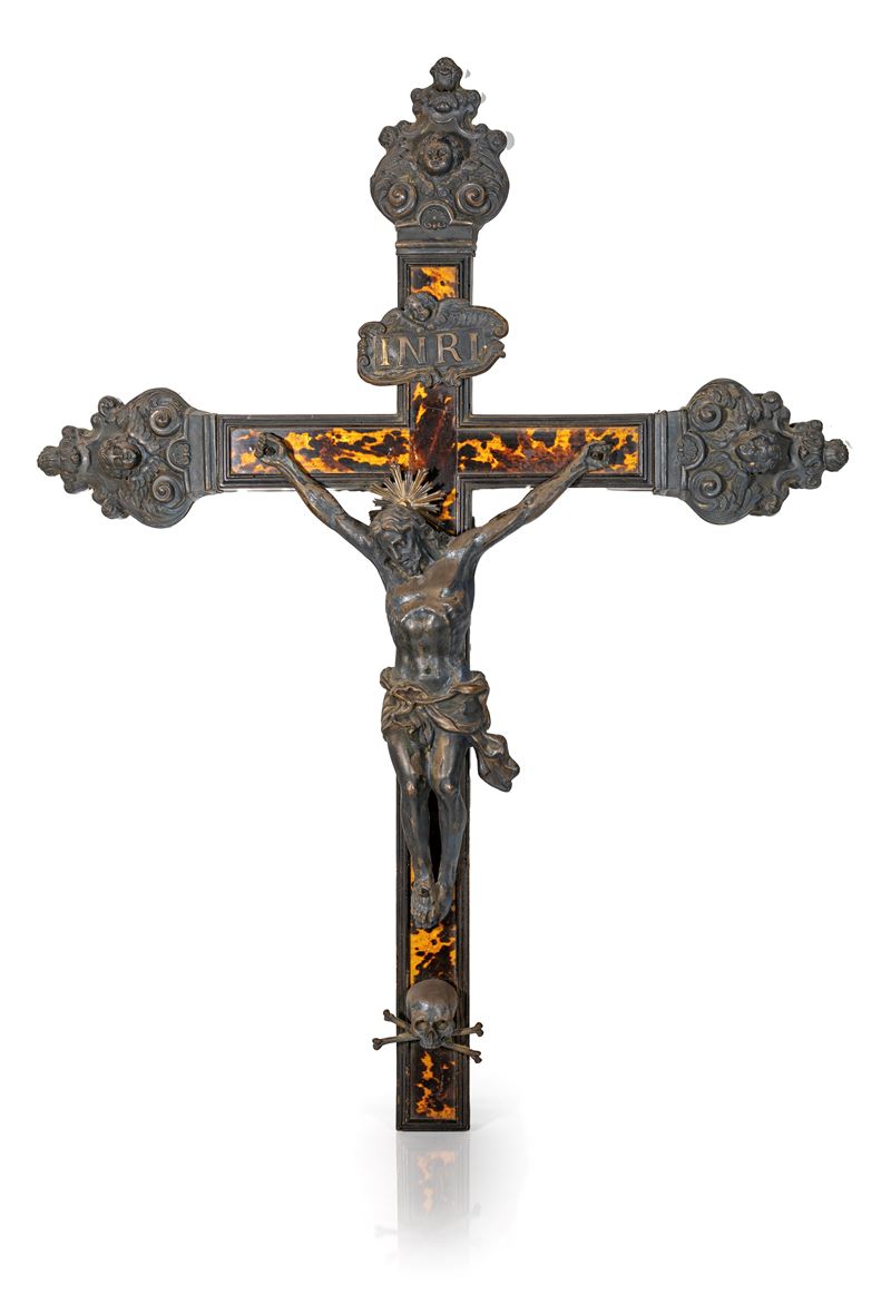 Grande Crocifisso in Tartaruga e Argento, Napoli, 1872 - 1878, Argentiere Gennaro Pane