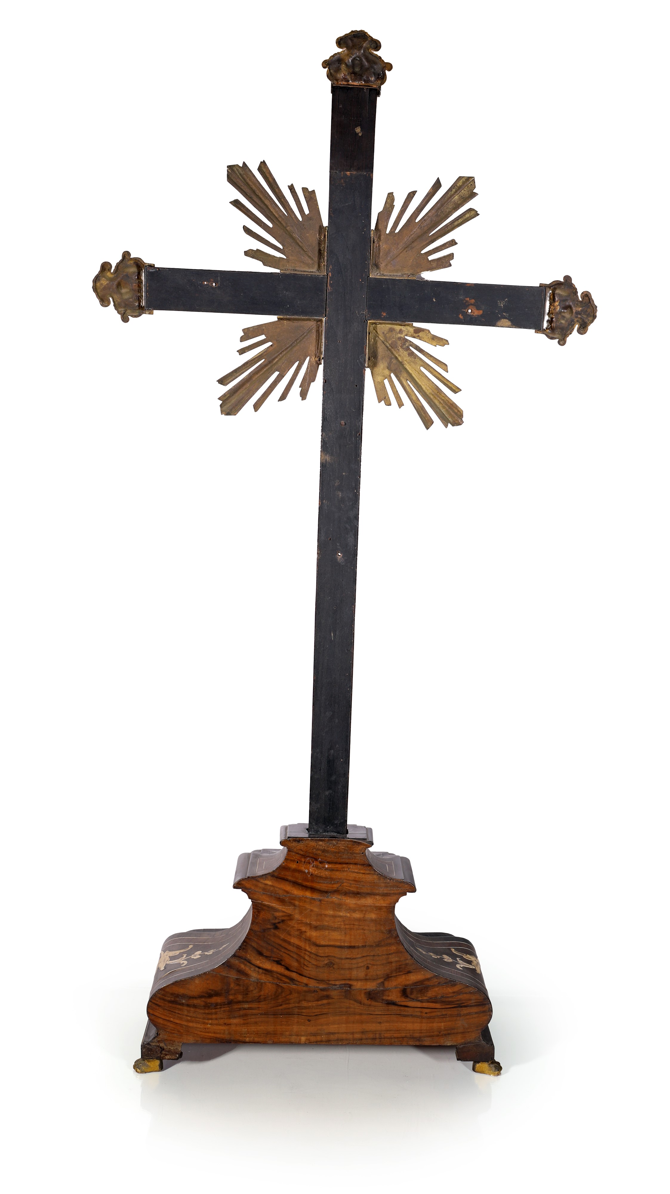Grande Croce da Altare in Palissandro e Bronzo Dorato con Intarsi in Avorio, Italia Meridionale, ...