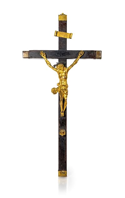 Corpus Christi in Bronzo Dorato su Croce in Legno, Roma, XVIII Secolo