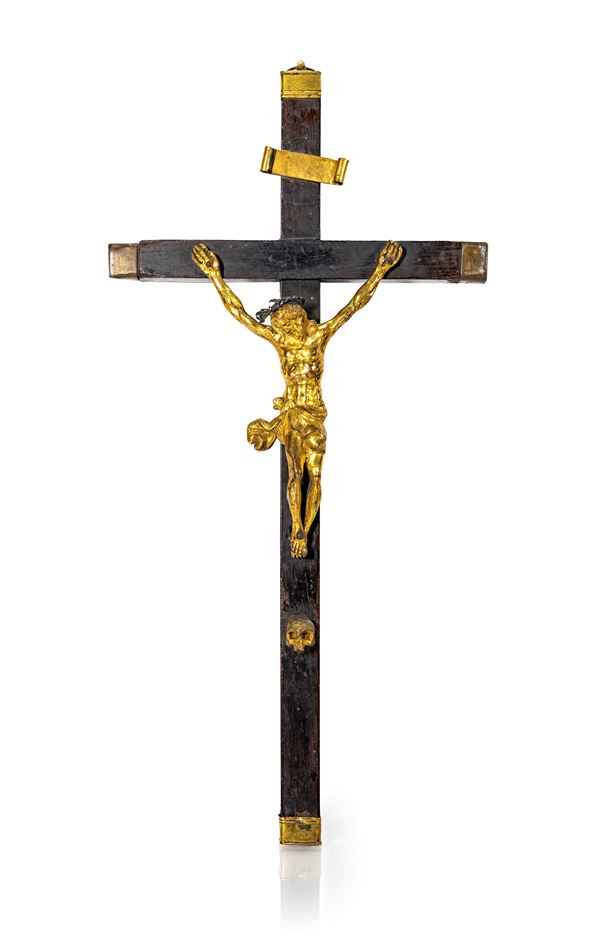 Corpus Christi in bronzo dorato su croce in legno, Roma, XVIII secolo