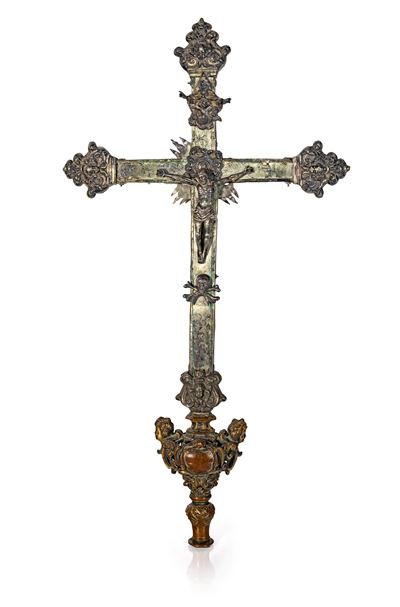Croce Processionale in Argento e Bronzo, XVIII/XIX Secolo