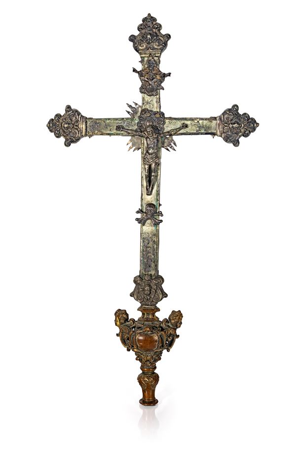 Croce processionale in argento e bronzo, XVIII/XIX secolo
