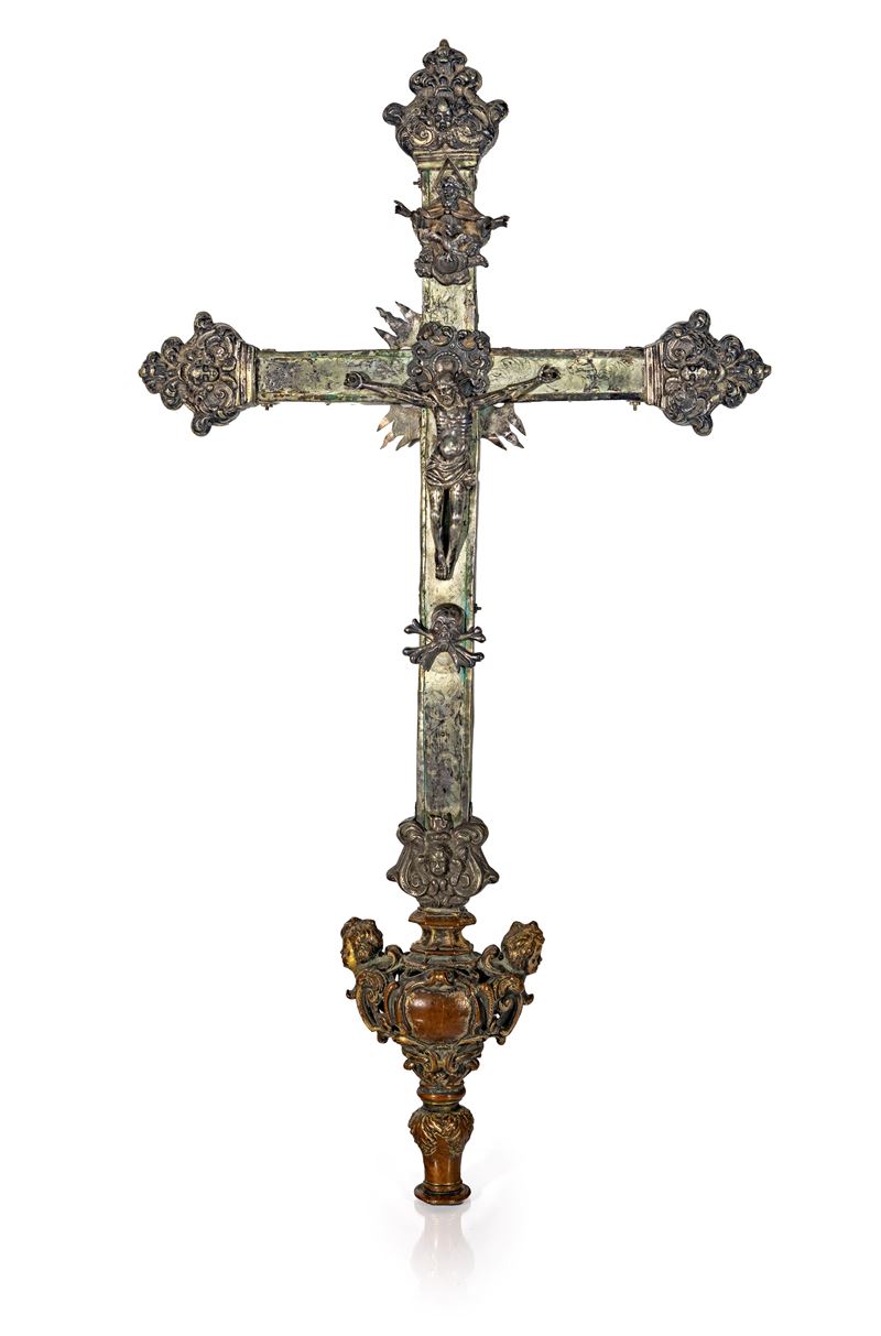 Croce Processionale in Argento e Bronzo, XVIII/XIX Secolo
