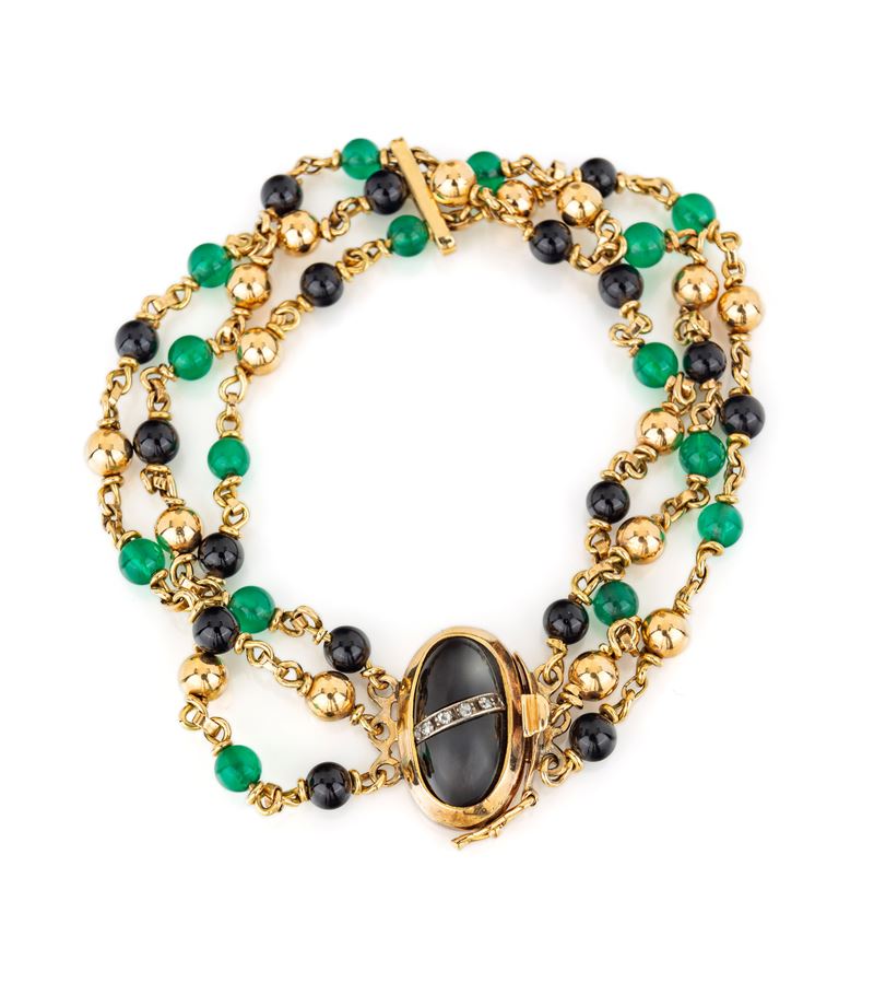 Bracciale in Oro, Onice, Crisoprasio e Diamanti