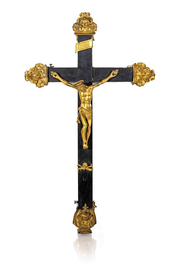 Crocifisso legno ebanizzato e bronzo dorato, XVII secolo