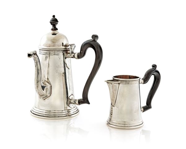 Caffettiera e lattiera solitaire in argento 800/000, Broggi, Roma