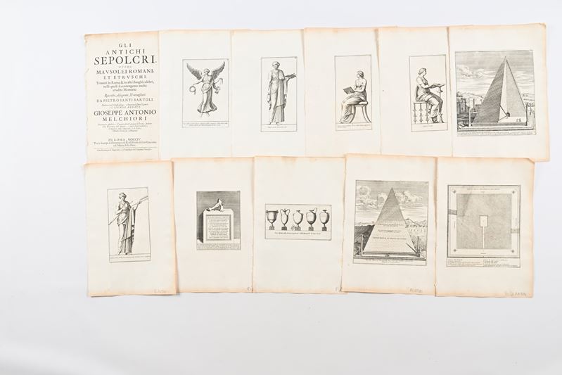 Lotto 10 incisioni di Pietro Sante Bartoli tratte da "Gli Antichi Sepolcri Romani Overo Mausolei ...