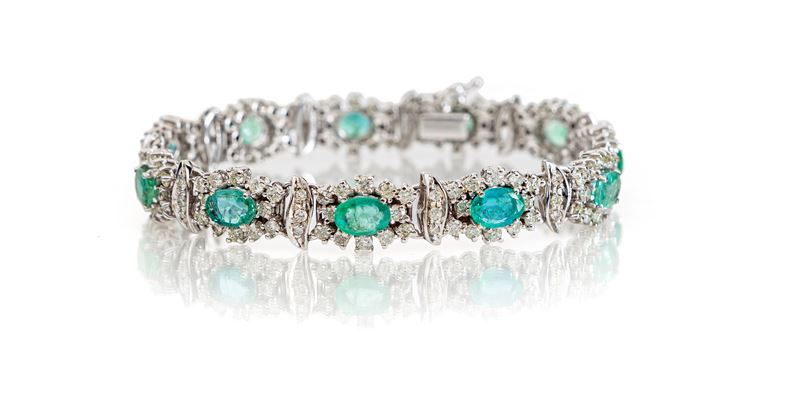 Bracciale in Oro, Brillanti e Smeraldi