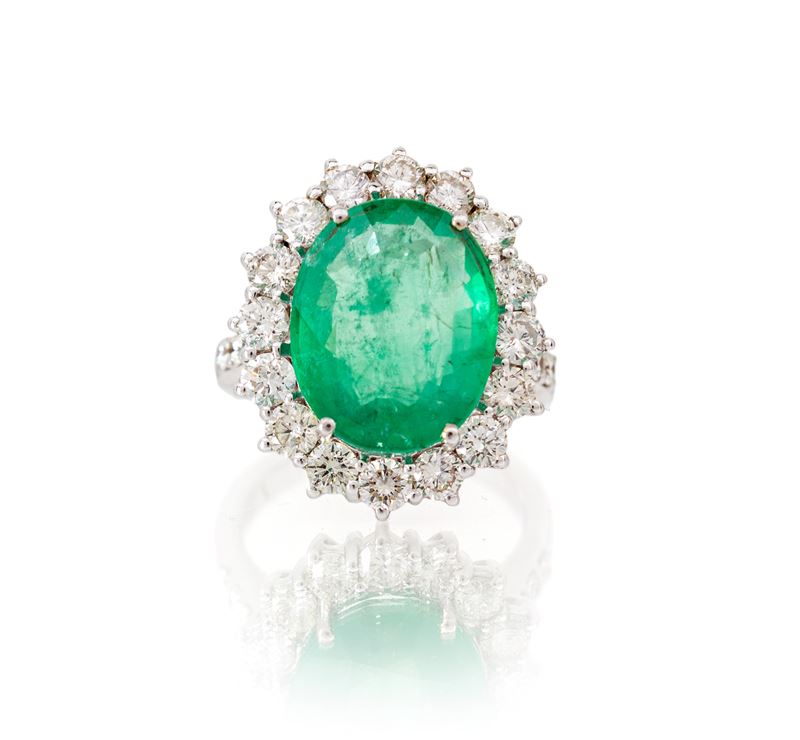 Anello in Oro, Smeraldo e Brillanti