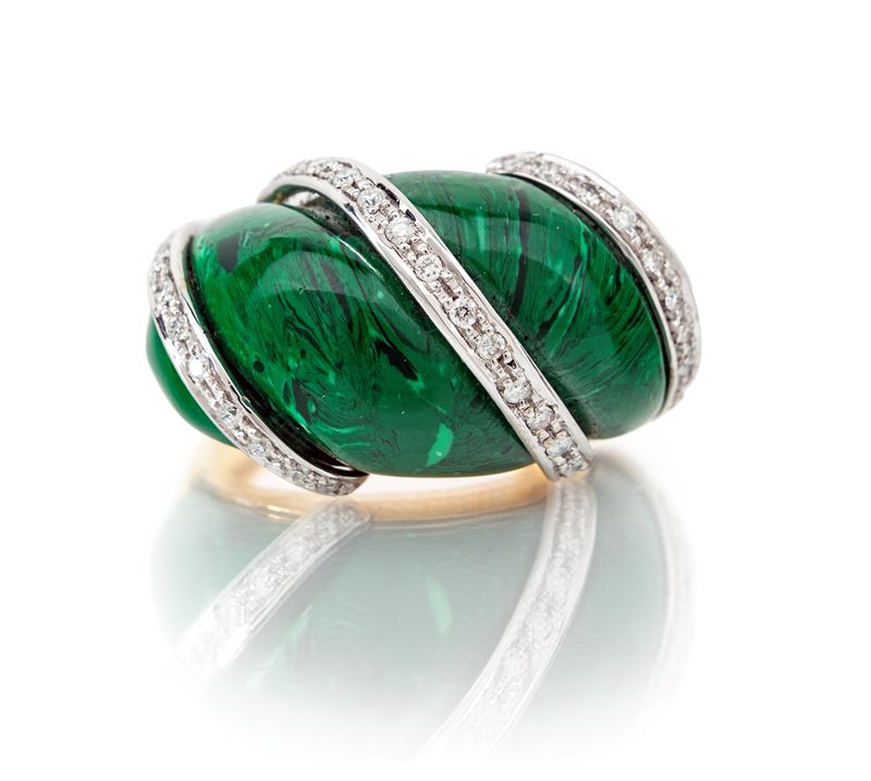 Anello in Oro, Malachite e Brillanti