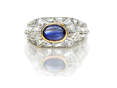 Anello Trombino in Oro, Zaffiro e Brillanti