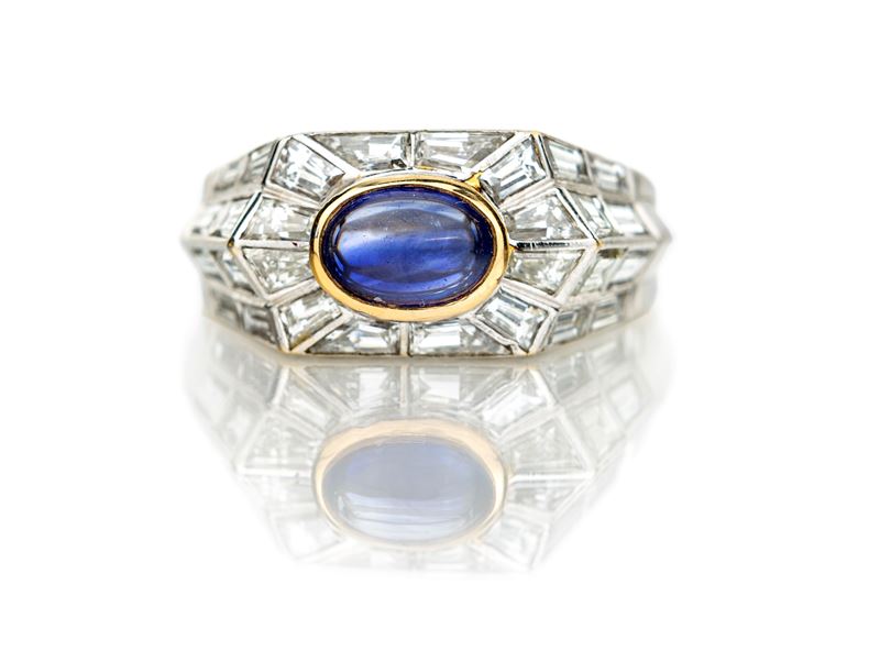 Anello Trombino in Oro, Zaffiro e Brillanti