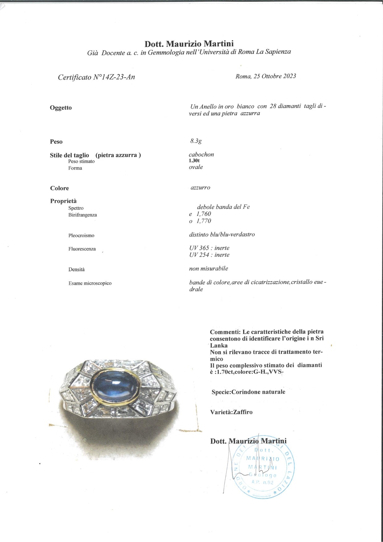 Anello Trombino in Oro, Zaffiro e Brillanti