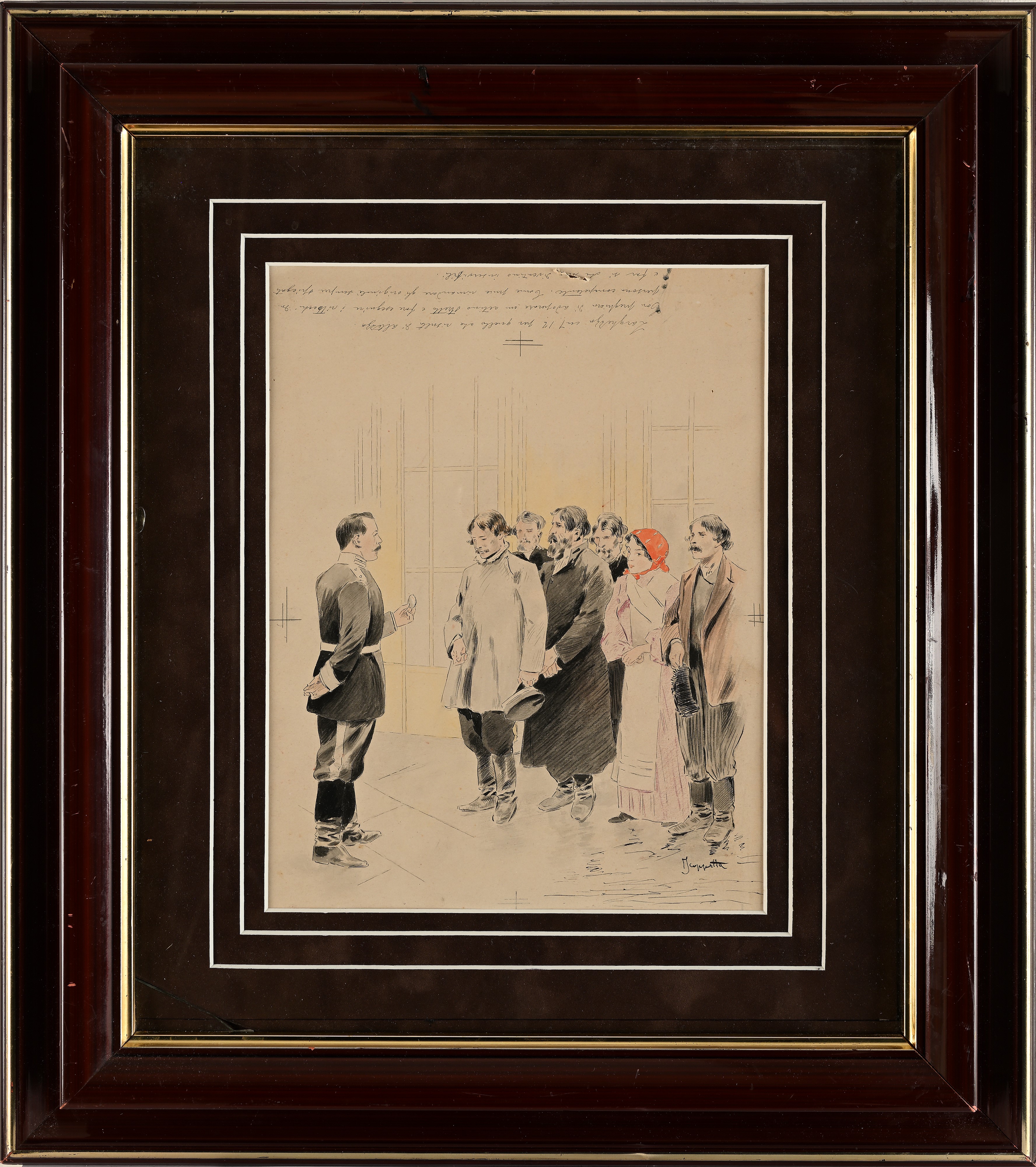 Pietro Scoppetta - Scena con Figure e Militare (tavola per un'illustrazione)