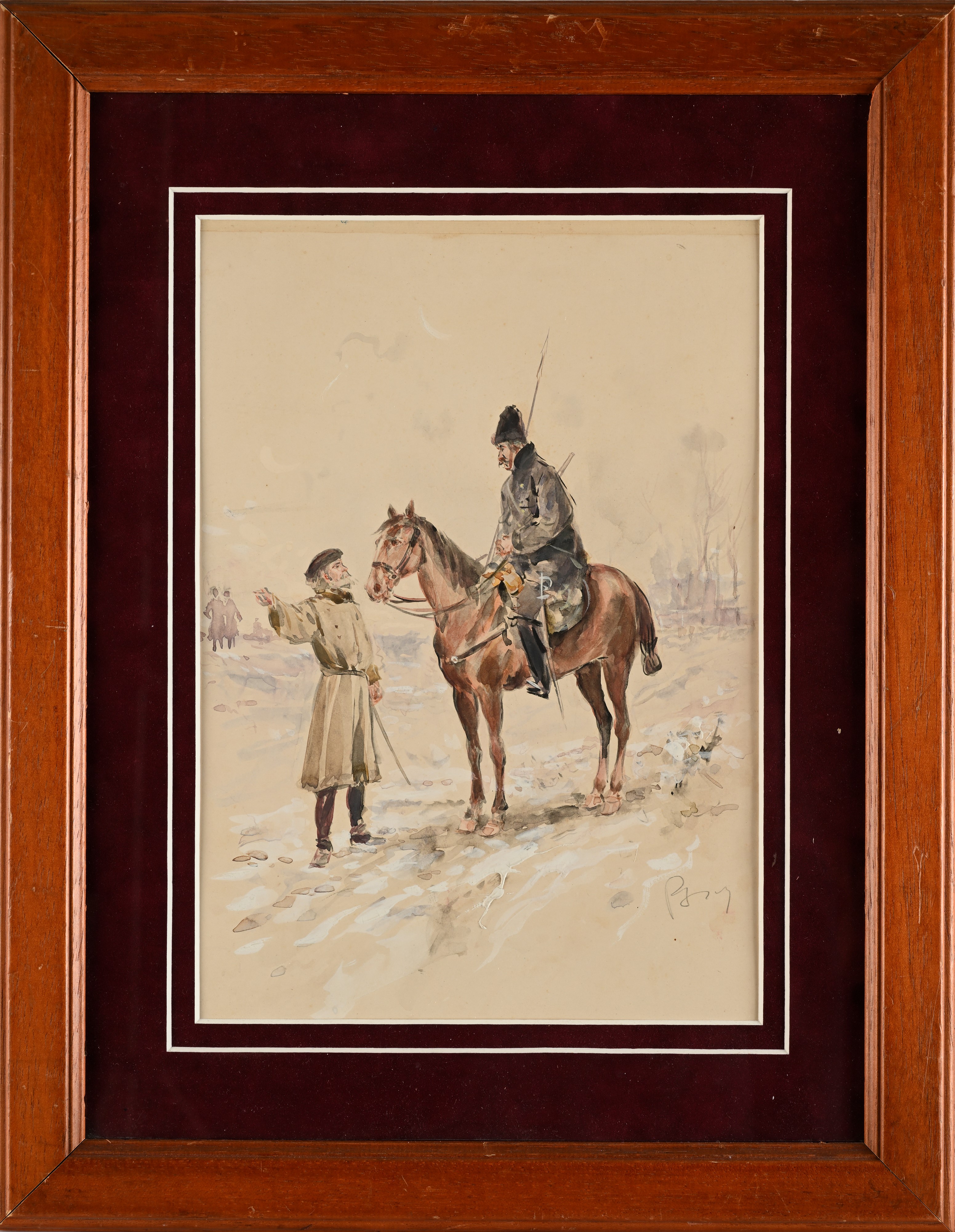 Pietro Scoppetta - Scena con Militare a Cavallo (tavola per un' Illustrazione)