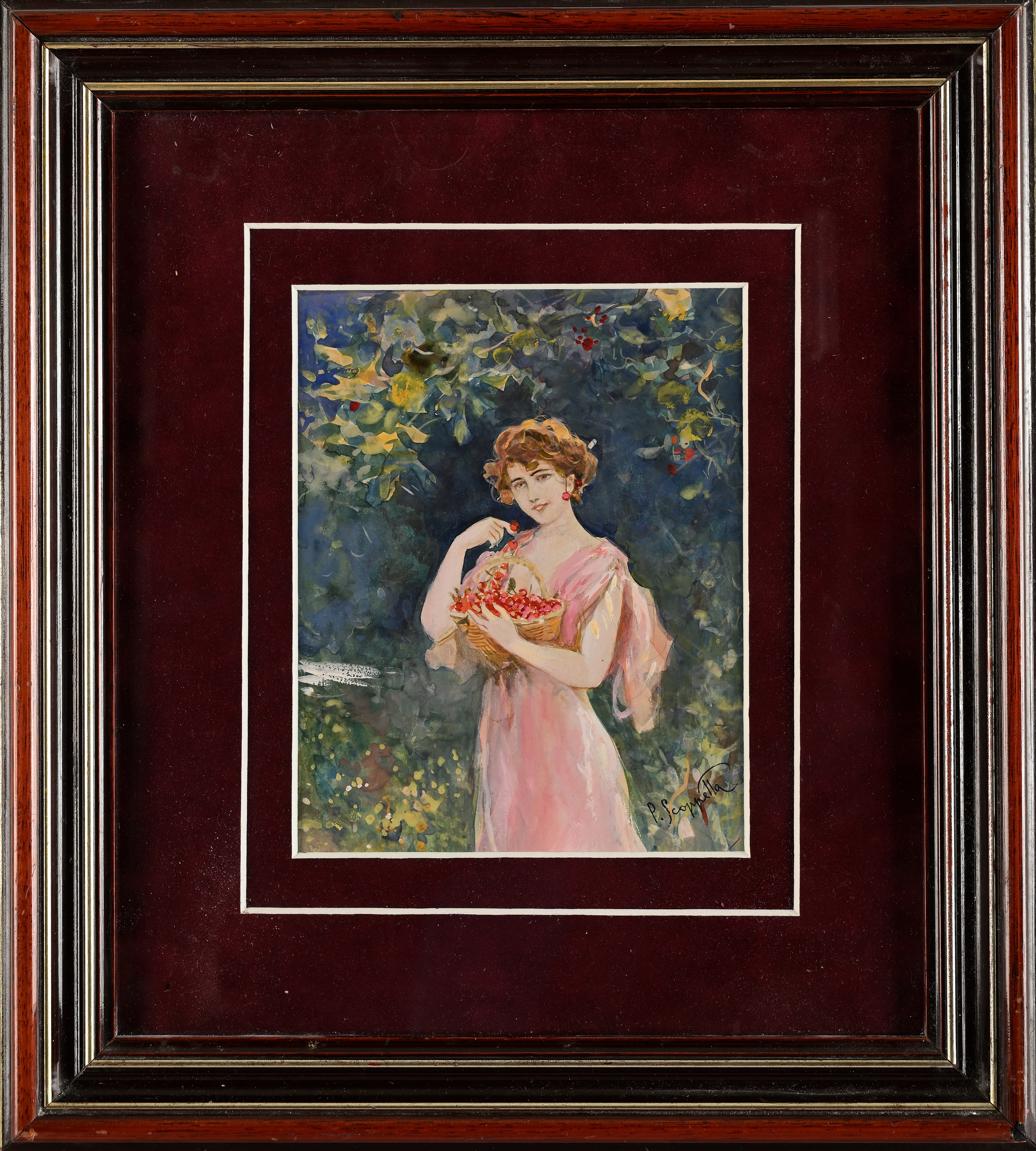 Pietro Scoppetta - Una Tira L'altra (giovane Donna con Cesto di Ciliegie)
