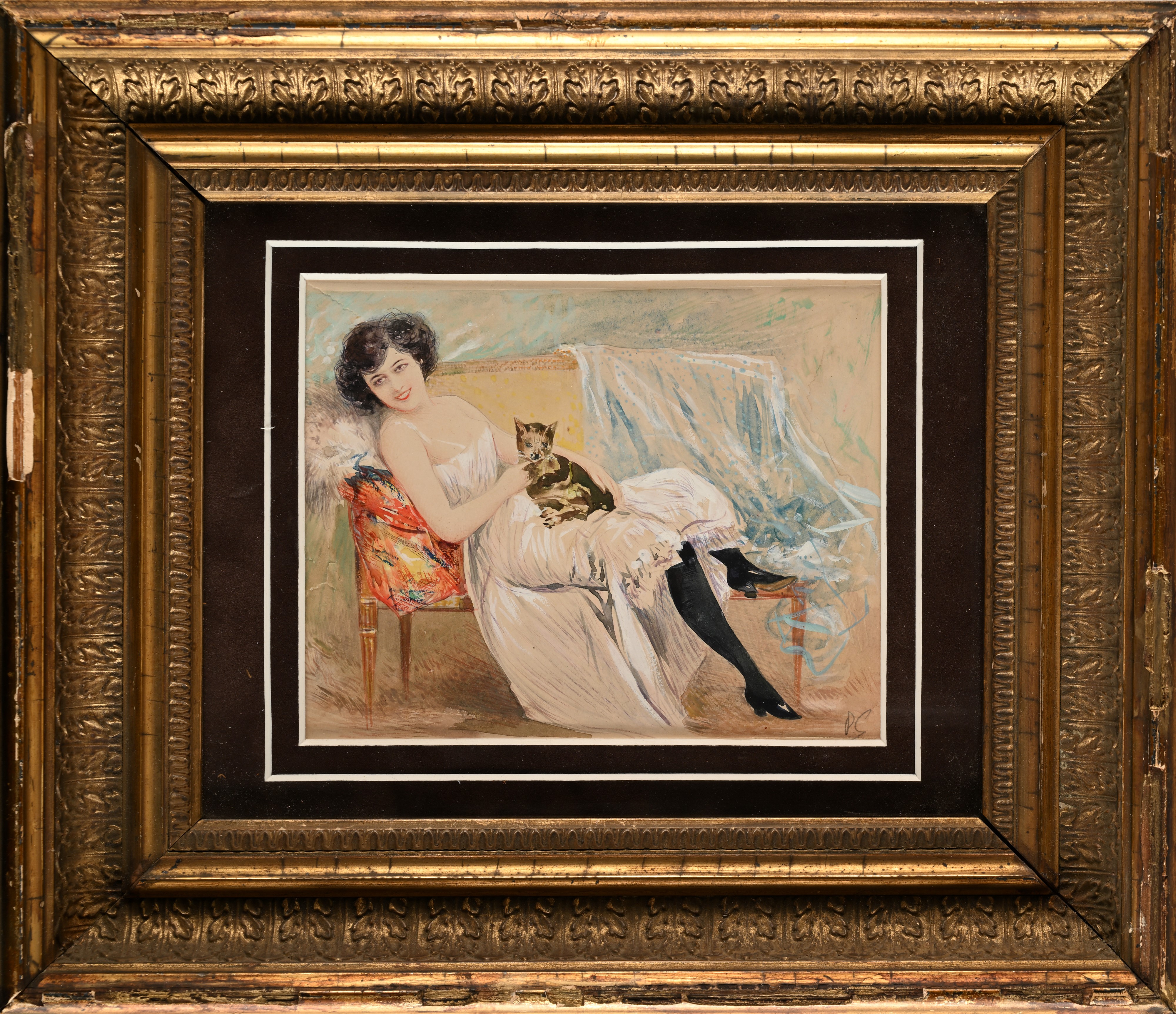 Pietro Scoppetta - Giovane Donna in un Interno con un Gatto