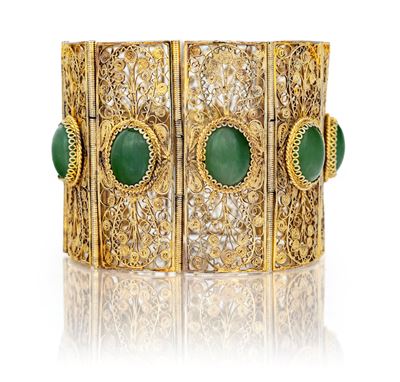 Bracciale in Argento Dorato e Giade