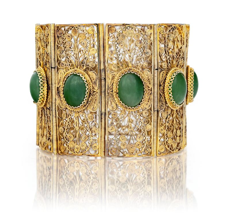 Bracciale in Argento Dorato e Giade