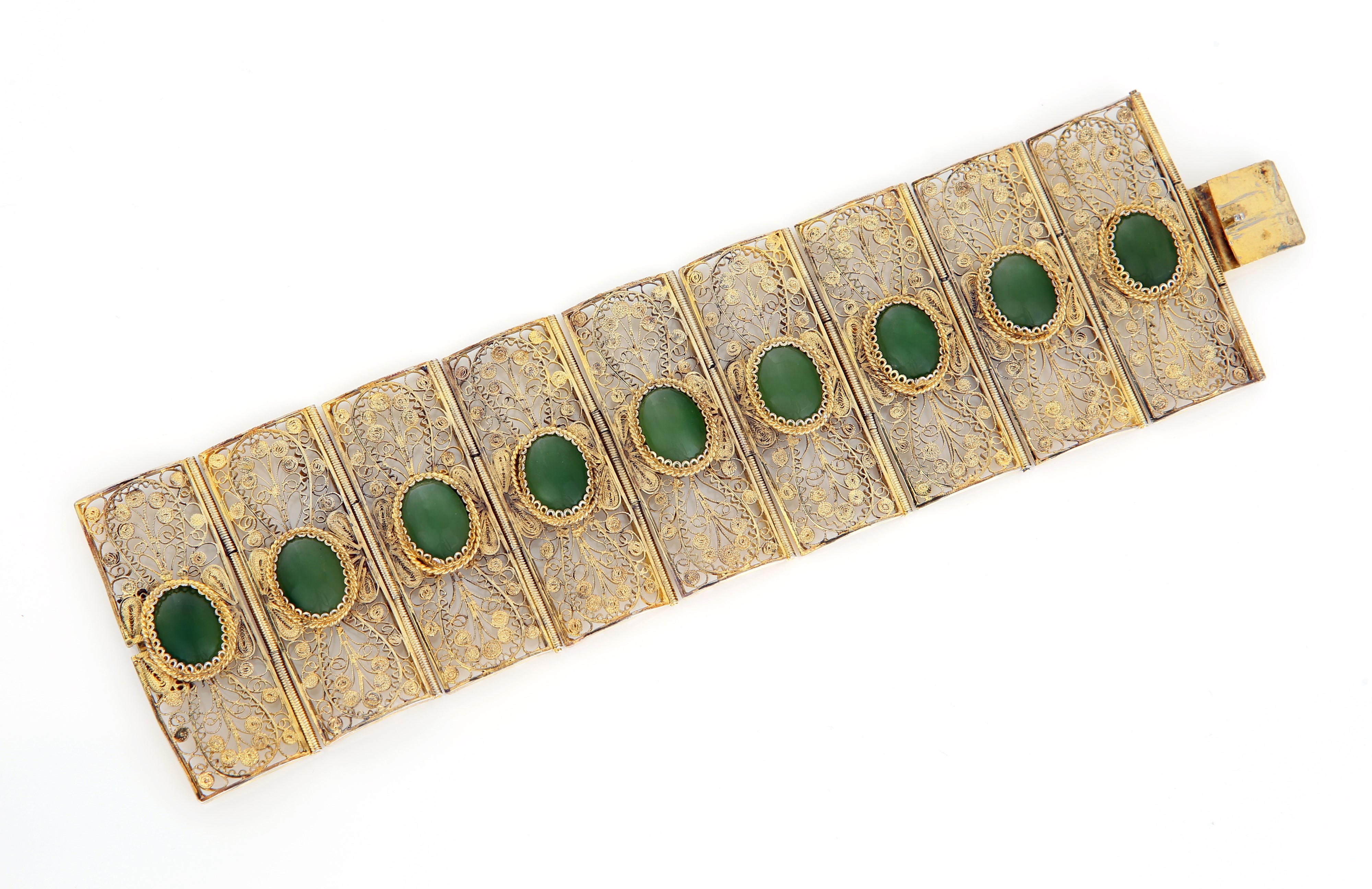 Bracciale in Argento Dorato e Giade