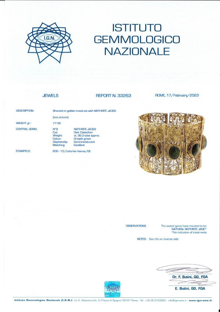 Bracciale in Argento Dorato e Giade