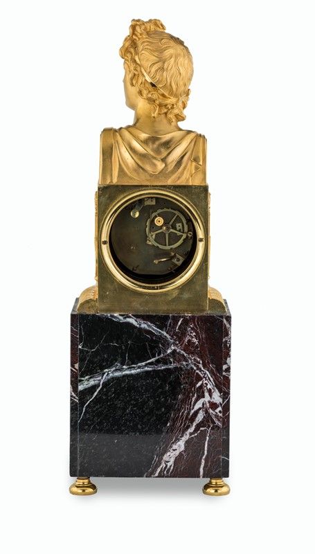 Pendola in Bronzo Dorato con Base in Marmo Raffigurante Busto Dell’apollo del Belvedere, Francia,...