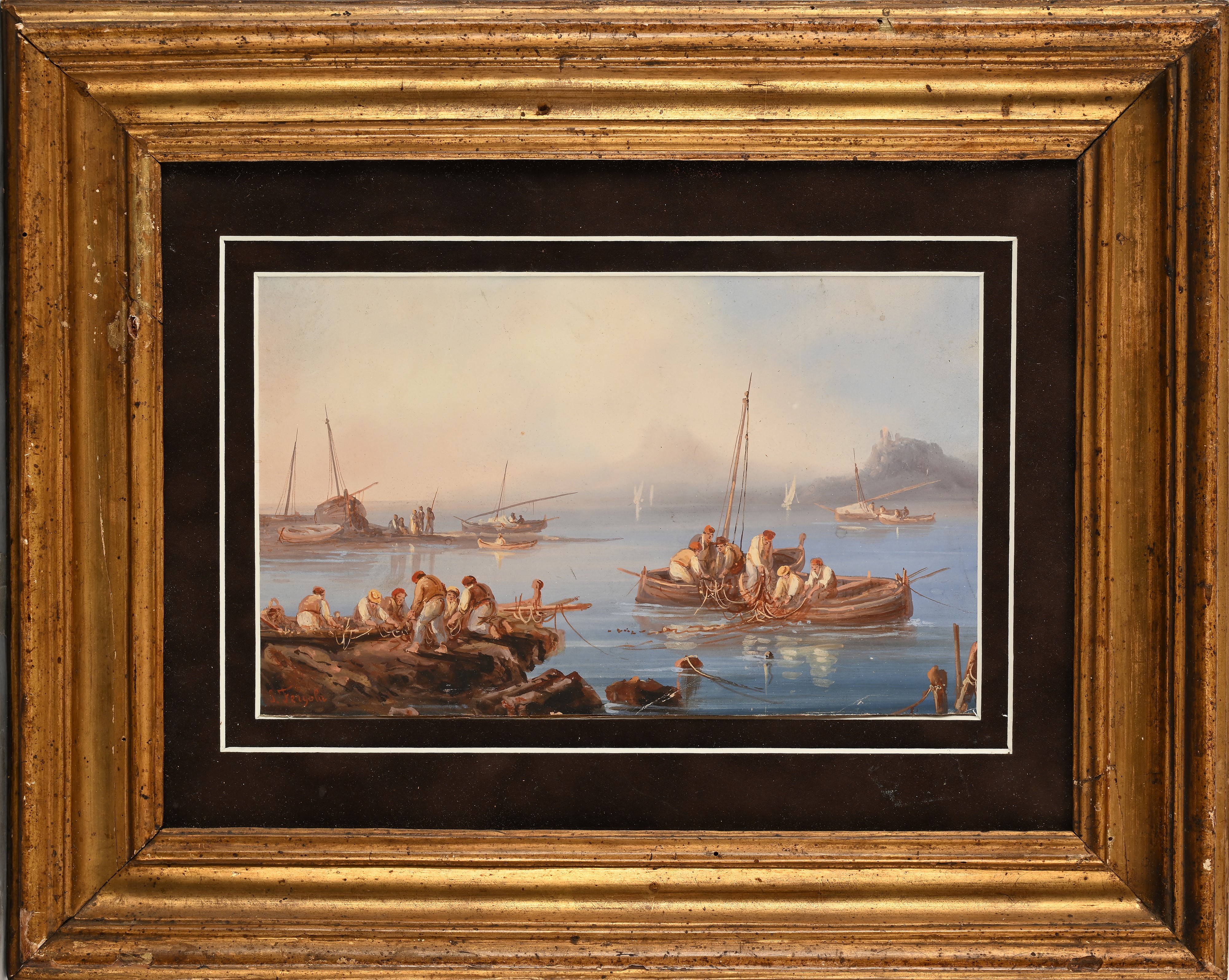 Salvatore Fergola - Pescatori e Barche Vicino agli Approdi