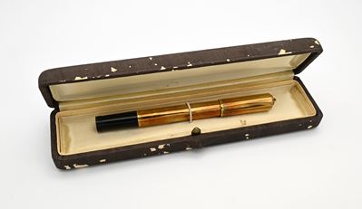 Nettuno 501 - Penna Stilografica Retrattile in Ebanite Rivestita di Metallo Laminato in Oro Giall...