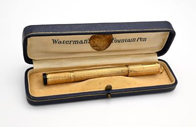 Waterman Ideal 42 - Penna Stilografica Retrattile Vintage in Ebanite Rivestita di Metallo Laminat...