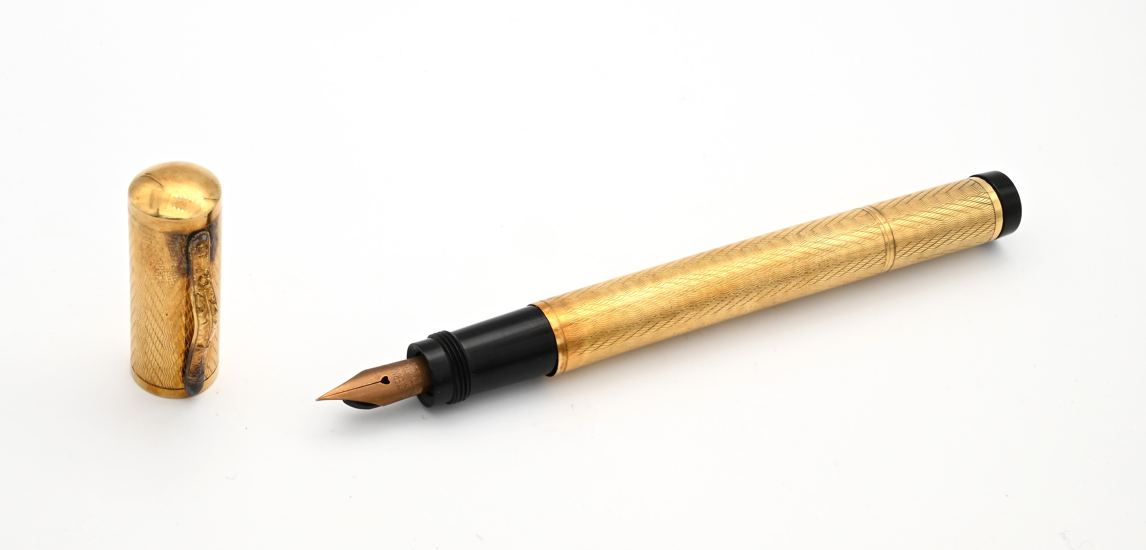 Waterman Ideal 42 - Penna Stilografica Retrattile Vintage in Ebanite Rivestita di Metallo Laminat...