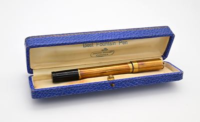 Waterman Ideal 42 - Penna Stilografica Retrattile Vintage in Ebanite Rivestita di Metallo Laminat...
