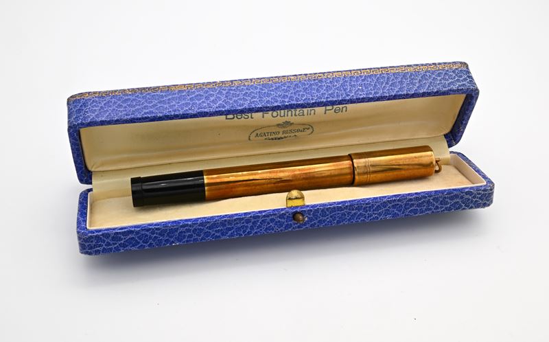 Waterman Ideal 42 - Penna Stilografica Retrattile Vintage in Ebanite Rivestita di Metallo Laminat...