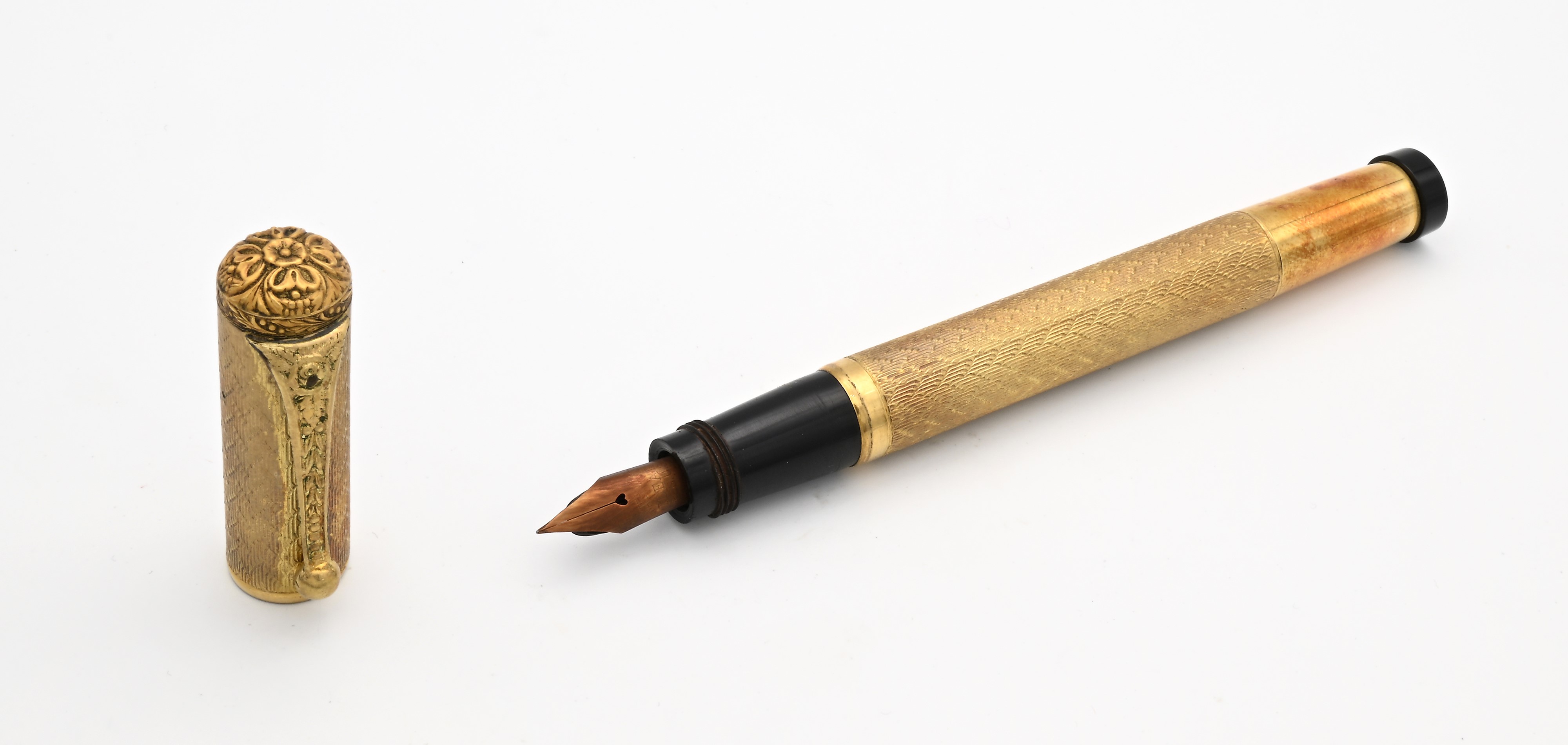 Waterman Ideal 42 - Penna stilografica retrattile vintage in ebanite rivestita di metallo laminat...