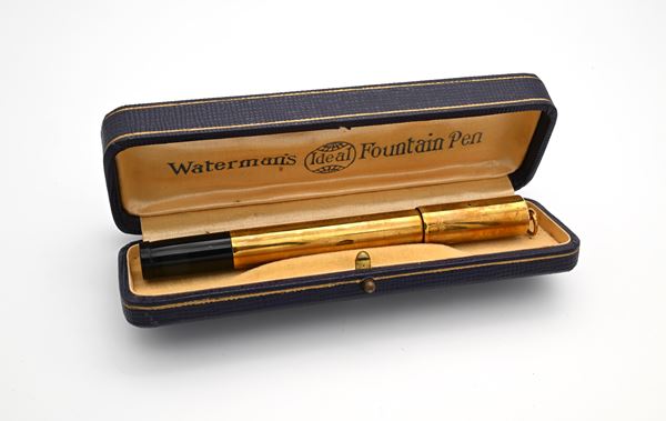 Waterman Ideal 42 - Penna stilografica retrattile vintage in ebanite rivestita di metallo laminato in oro giallo 18 Kt