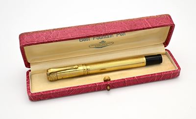 Vulcan - Penna Stilografica Vintage Retrattile Rivestita in Metallo Laminato in Oro Giallo con De...
