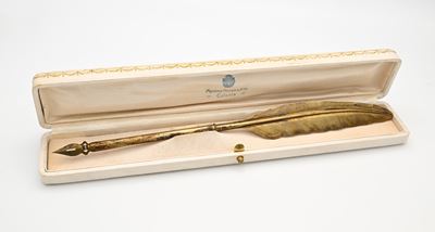 Penna a Forma di Piuma in Argento 800/000 Dorato