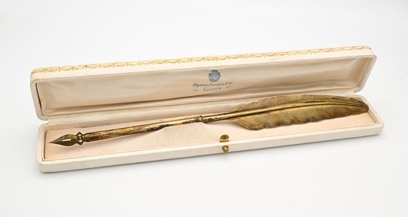 Penna a Forma di Piuma in Argento 800/000 Dorato