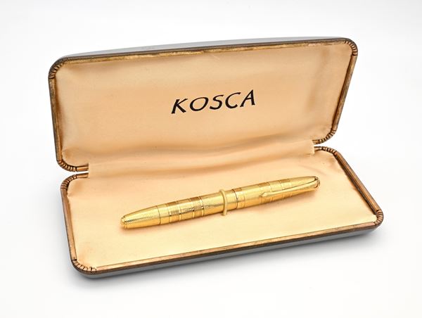 Kosca Writewell - Penna stilografica in resina laminata in oro giallo a guillochè