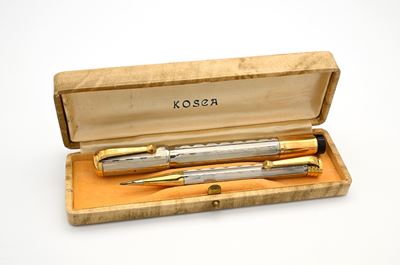 Kosca - Penna Stilografica Retrattile e Portamine Vintage in Metallo e Metallo Laminato in Oro Gi...