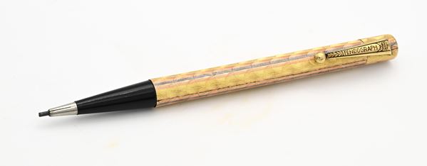 Fendograph - Portamine vintage in metallo laminato in oro giallo, rosa e bianco 18 Kt inciso a motivi geometrici