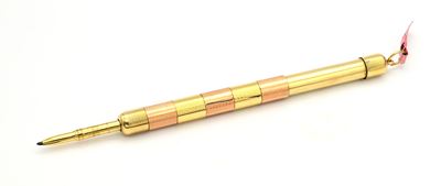 Portamine Telescopico Vintage in Metallo Placcato Oro Giallo e Rosa con Incisioni Geometriche