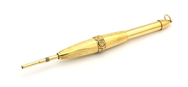 Portamine telescopico vintage in metallo placcato in oro giallo 18 Kt inciso e cesellato