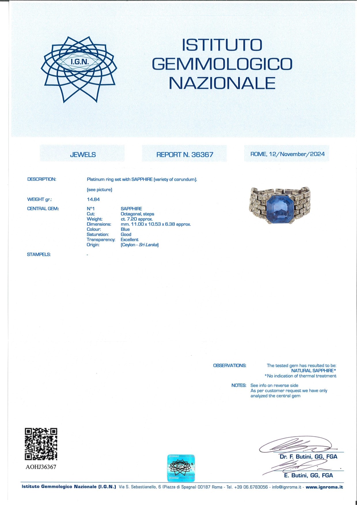 Anello in Platino, Zaffiro e Brillanti