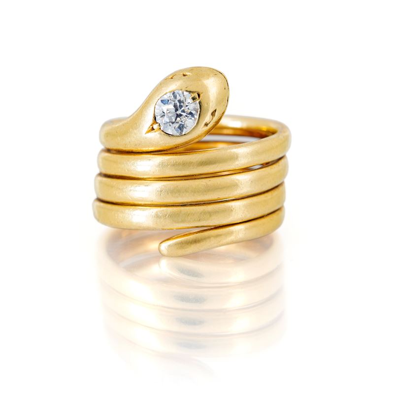 Anello a Serpente in Oro e Brillante